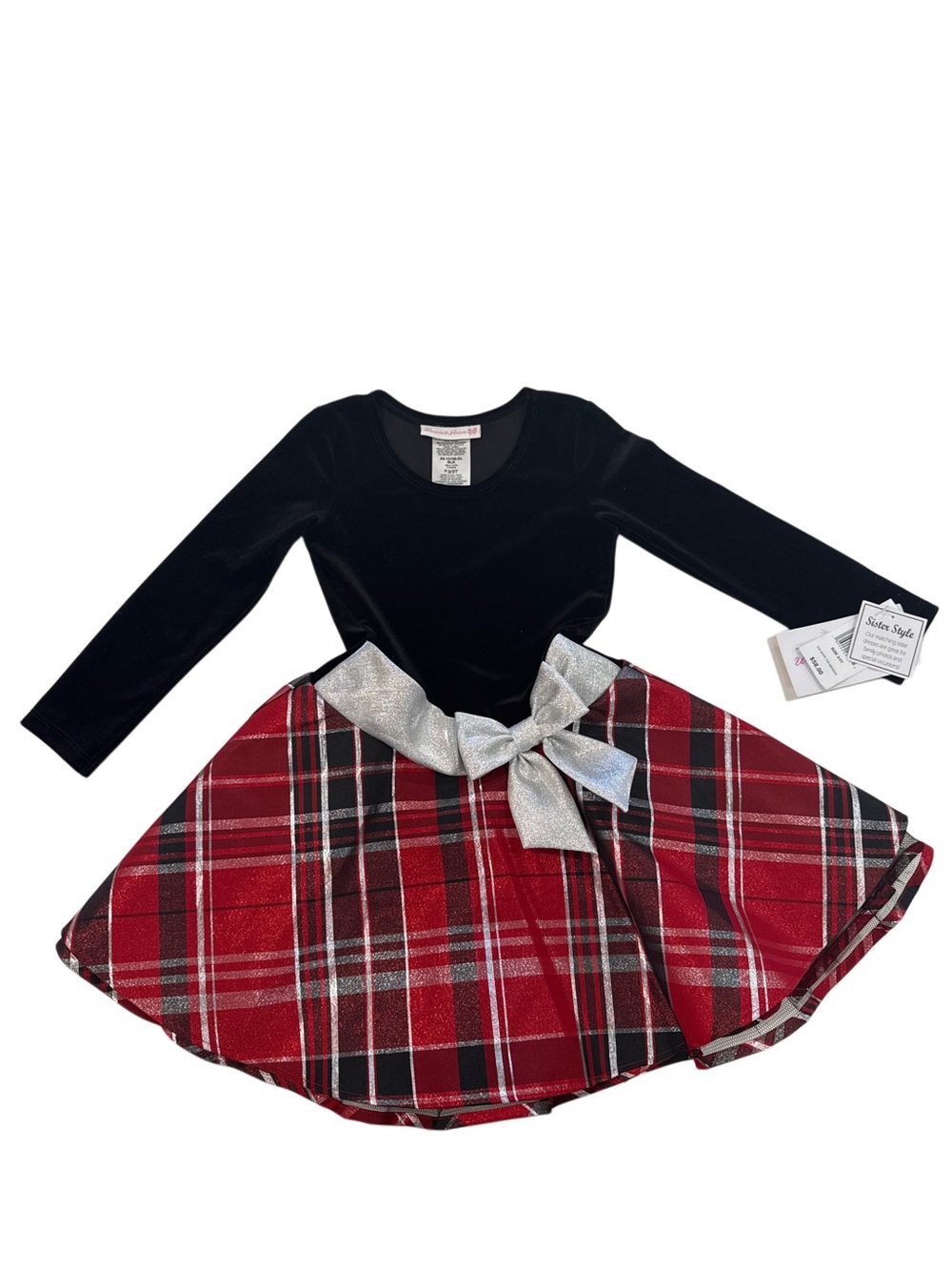 NWT! Girls fit and flare Dress with Red Plaid Skirt and Black Velvet top size 3T